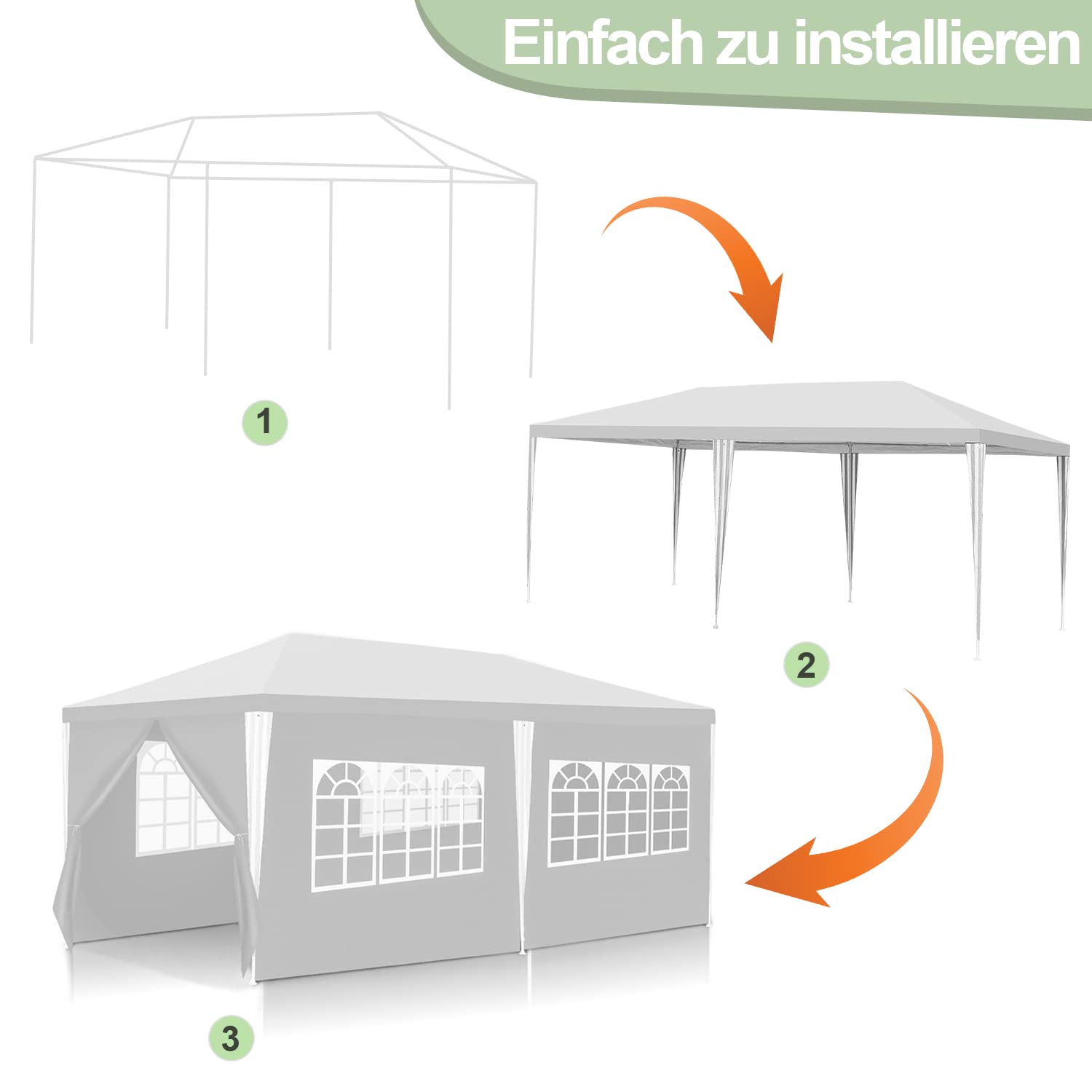 Jopassy Partyzelt wasserdicht 3x3 m 3x6 m Gartenzelt mit Seitenteilen