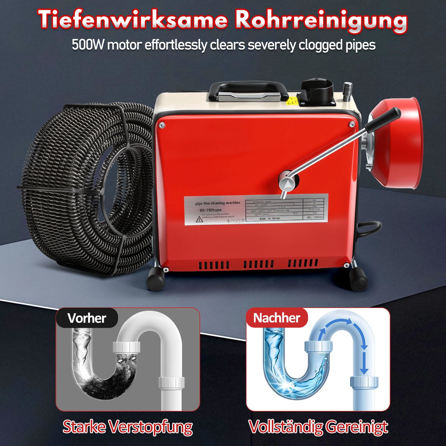 Jopassy 500W Elektrischer Rohrreiniger