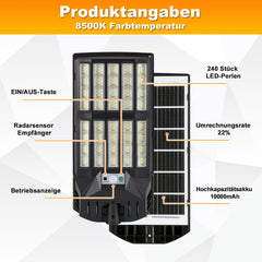 Jopassy Solar Straßenleuchte 200–1000W mit Bewegungsmelder Fernbedienung und Akkuanzeige IP65