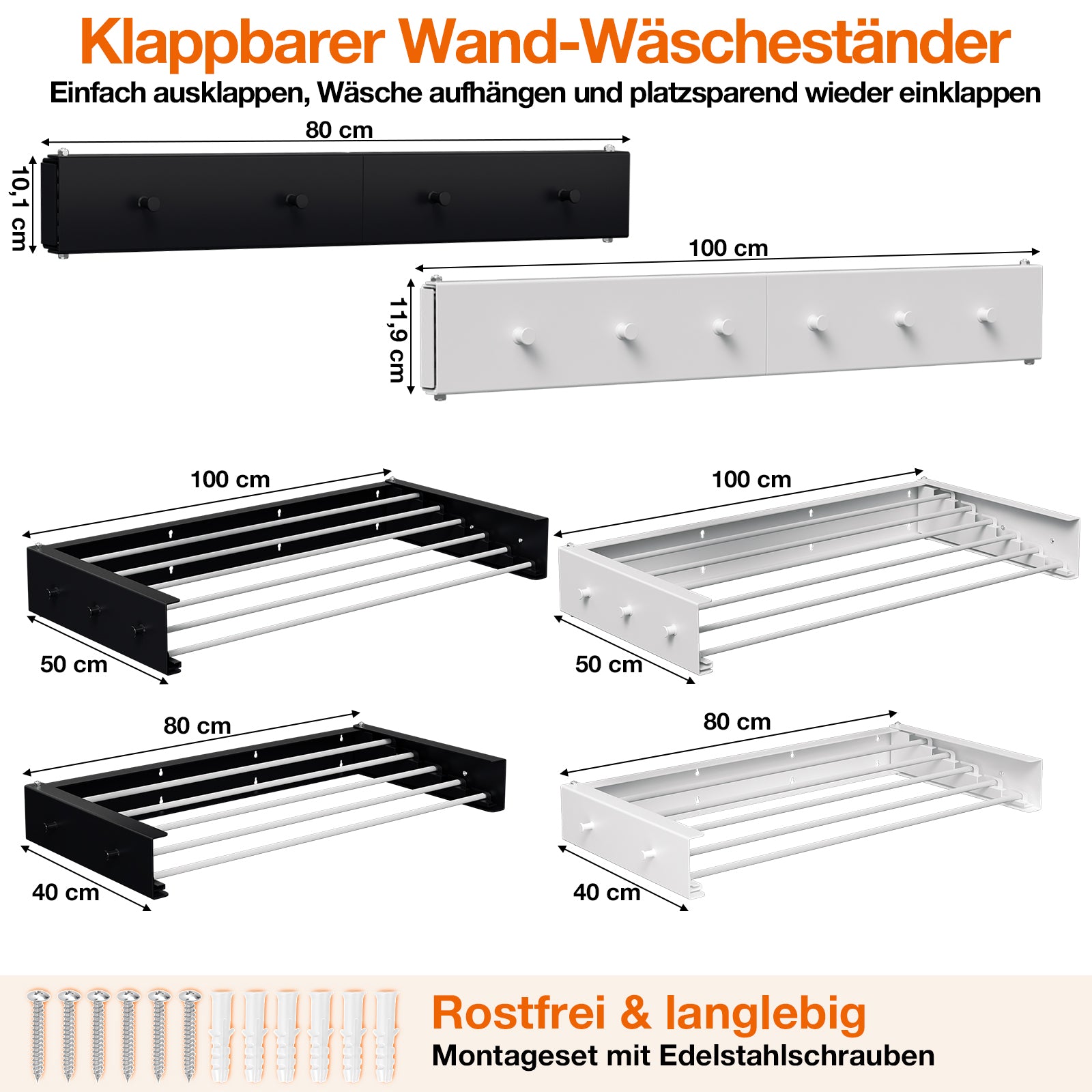 Jopassy Wandwäscheständer klappbar 80/100 cm für Balkon und Innenbereich