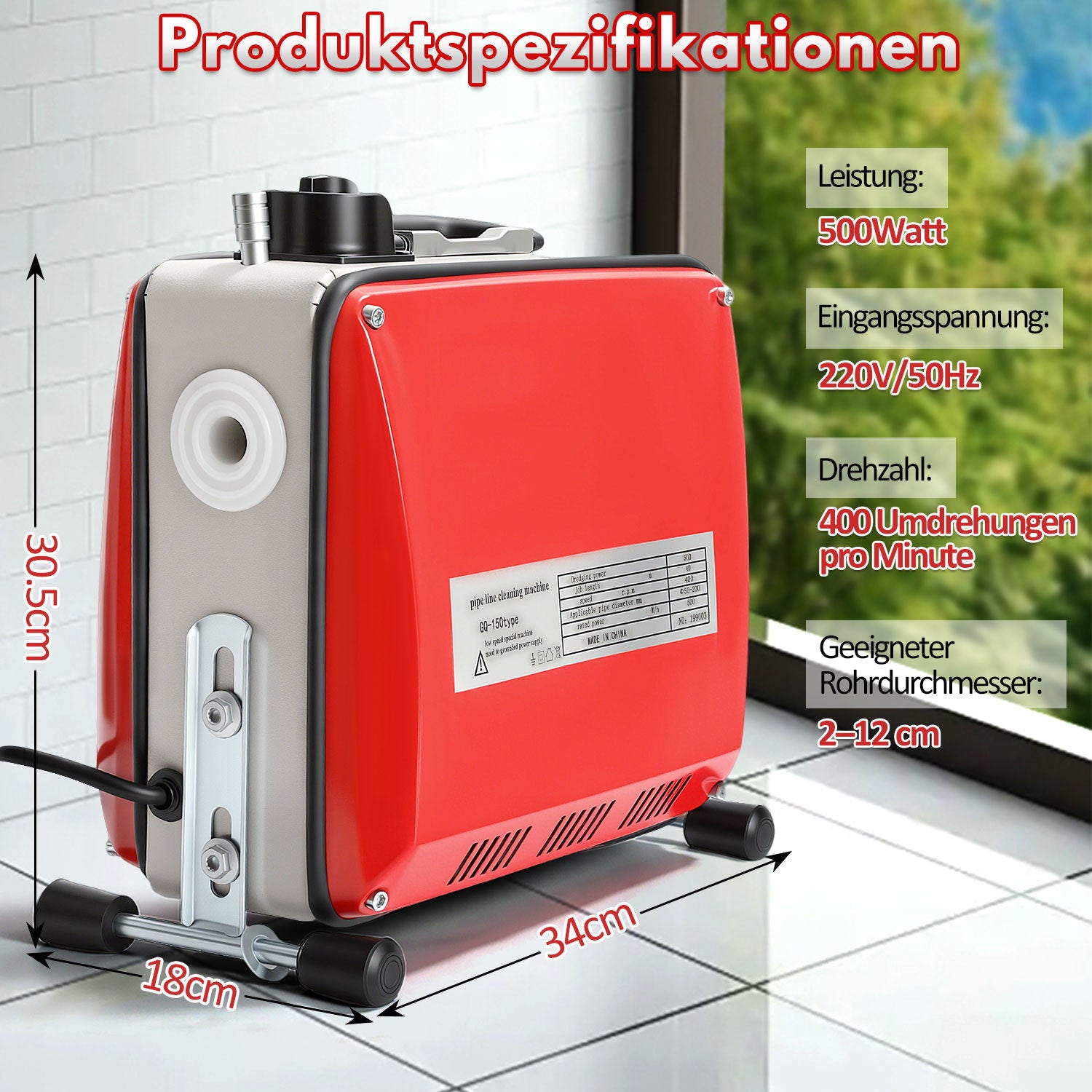 Jopassy 500W Elektrischer Rohrreiniger