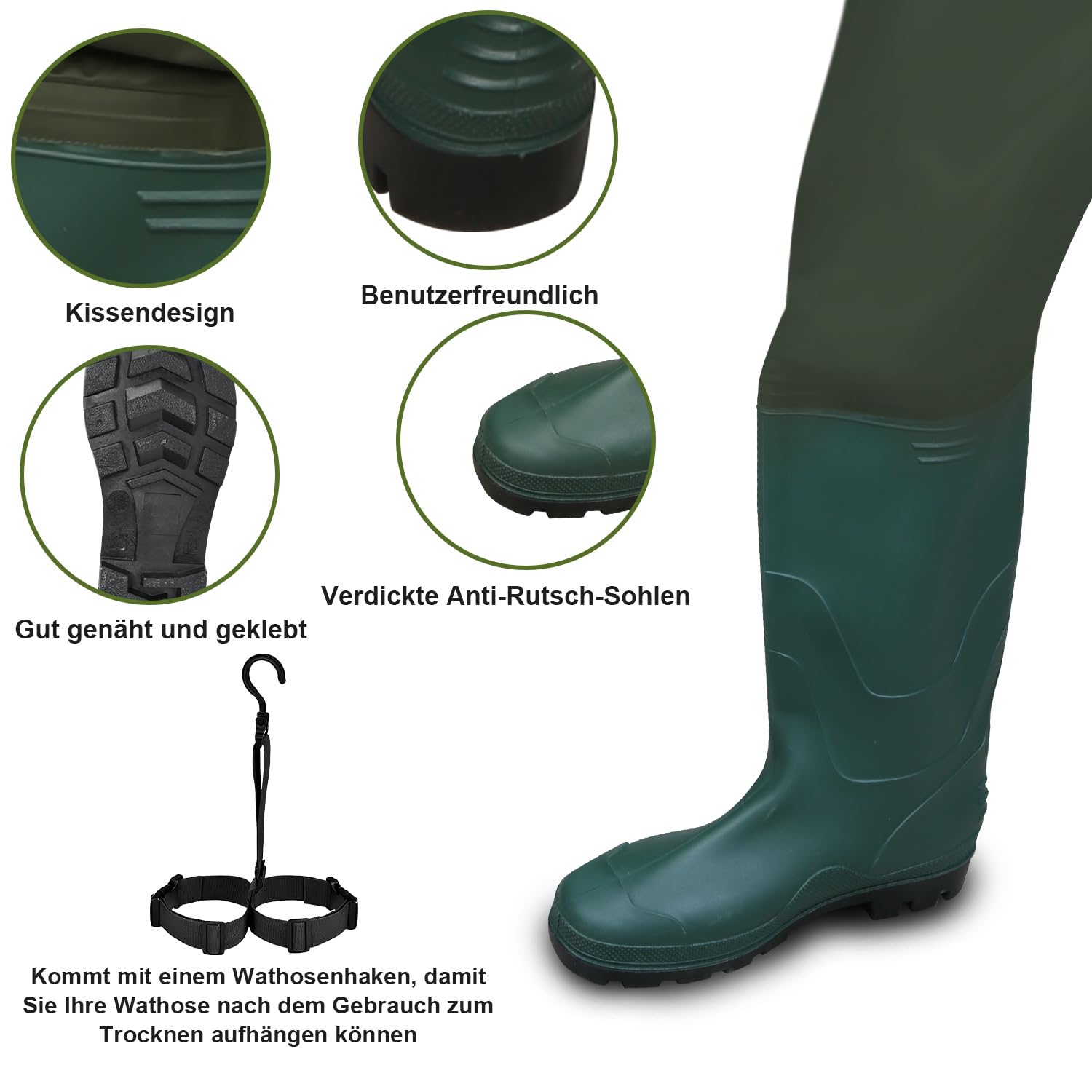 Jopassy Wathose Herren aus 70D Nylon mit rutschfesten Gummistiefeln für Angeln und Teicharbeit