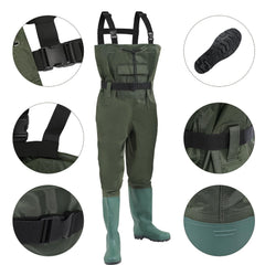 Jopassy Wathose Herren aus 70D Nylon mit rutschfesten Gummistiefeln für Angeln und Teicharbeit