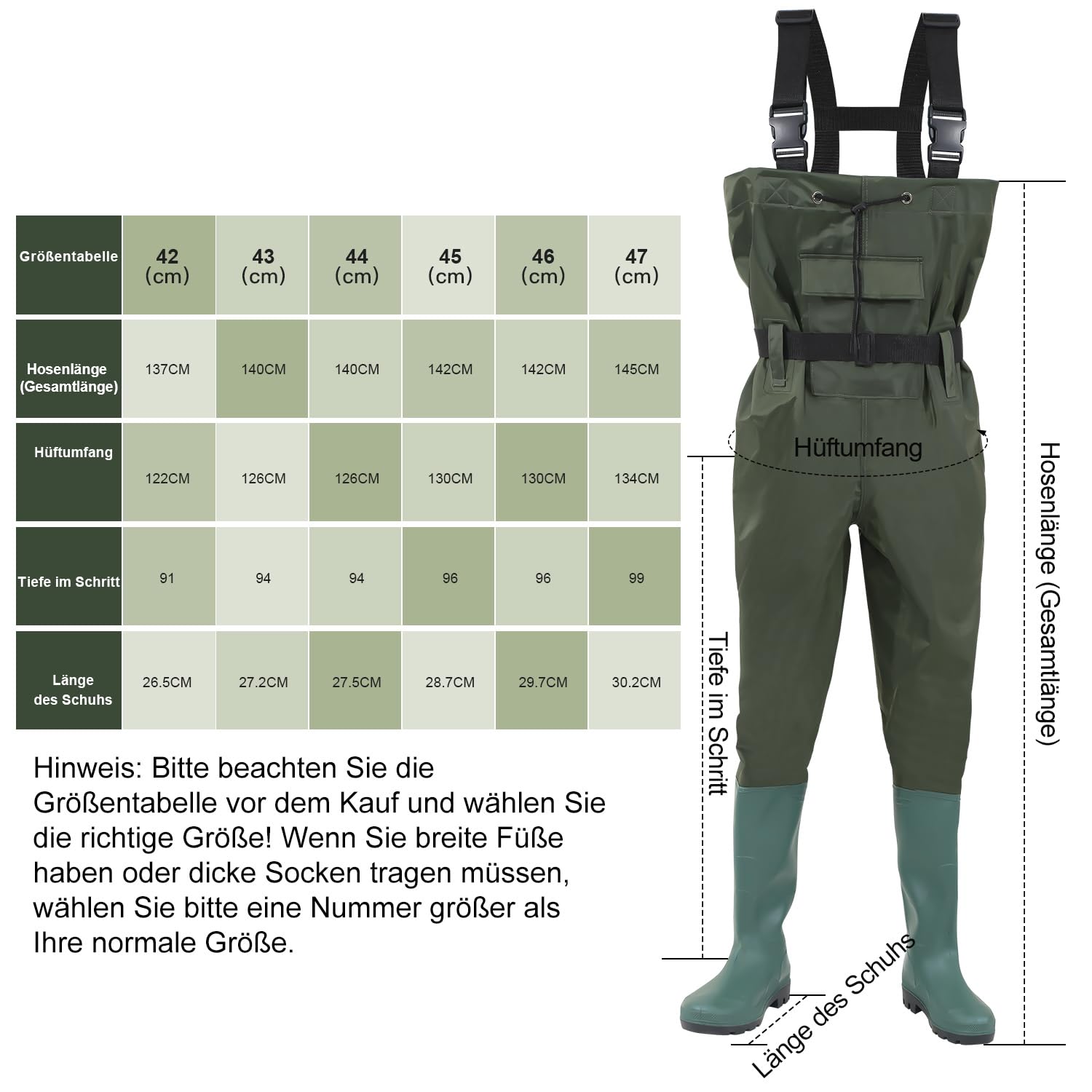 Jopassy Wathose Herren aus 70D Nylon mit rutschfesten Gummistiefeln für Angeln und Teicharbeit