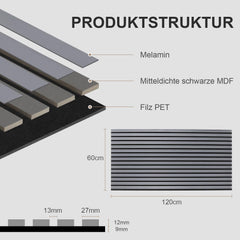 Jopassy Akustikpaneele 120x60 cm Wandpaneele Holz und Filz für Innenwand