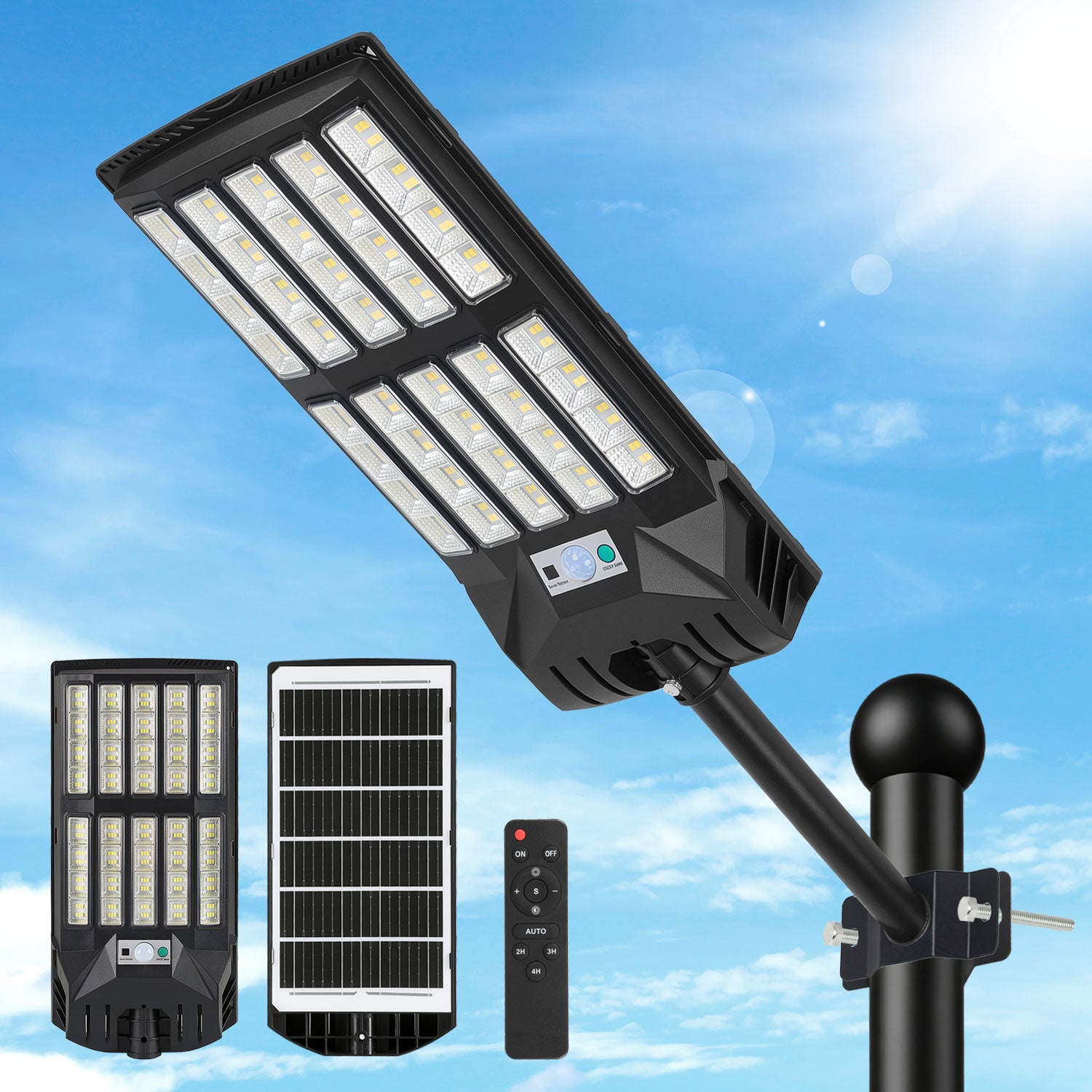 Jopassy Solar Straßenleuchte 200–1000W mit Bewegungsmelder Fernbedienung und Akkuanzeige IP65