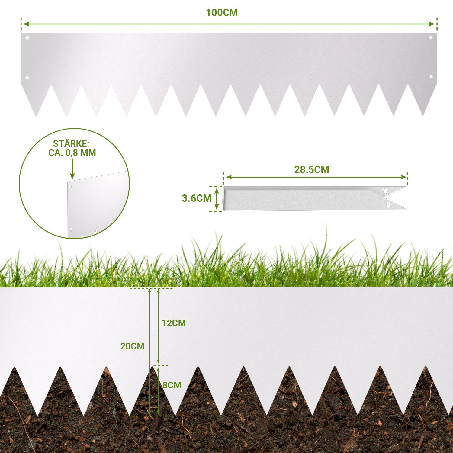 Jopassy Metall Rasenkante 20 cm mit Dornen, Beeteinfassung für Garten