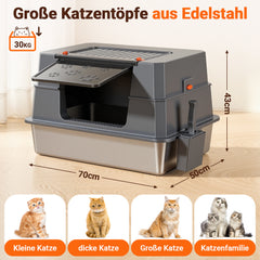 Jopassy XXXL Katzenklo aus Edelstahl mit Deckel 70 × 50 × 43 cm für große Katzen