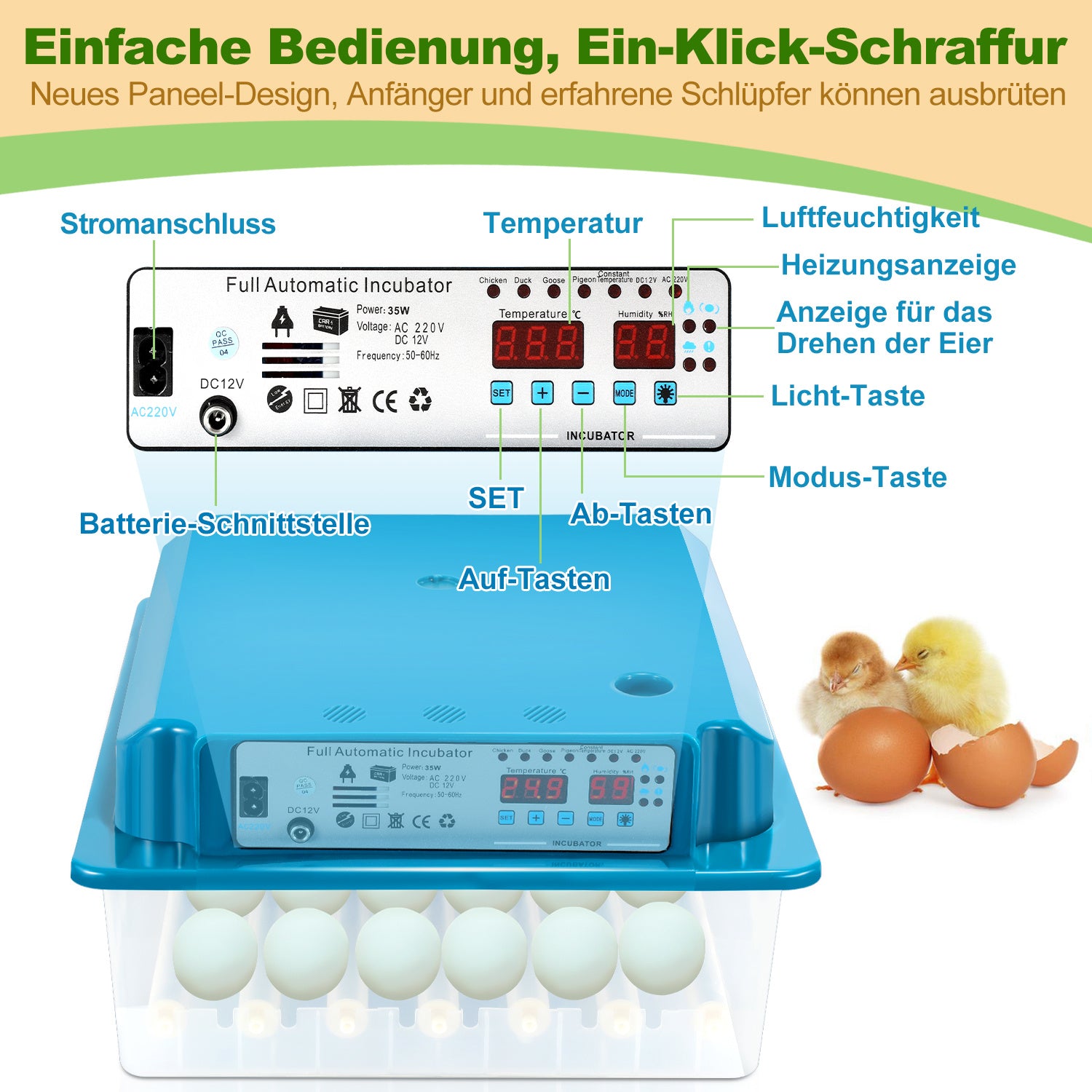 Jopassy Brutautomat 36 Eier vollautomatisch mit LED Eierbeleuchtung