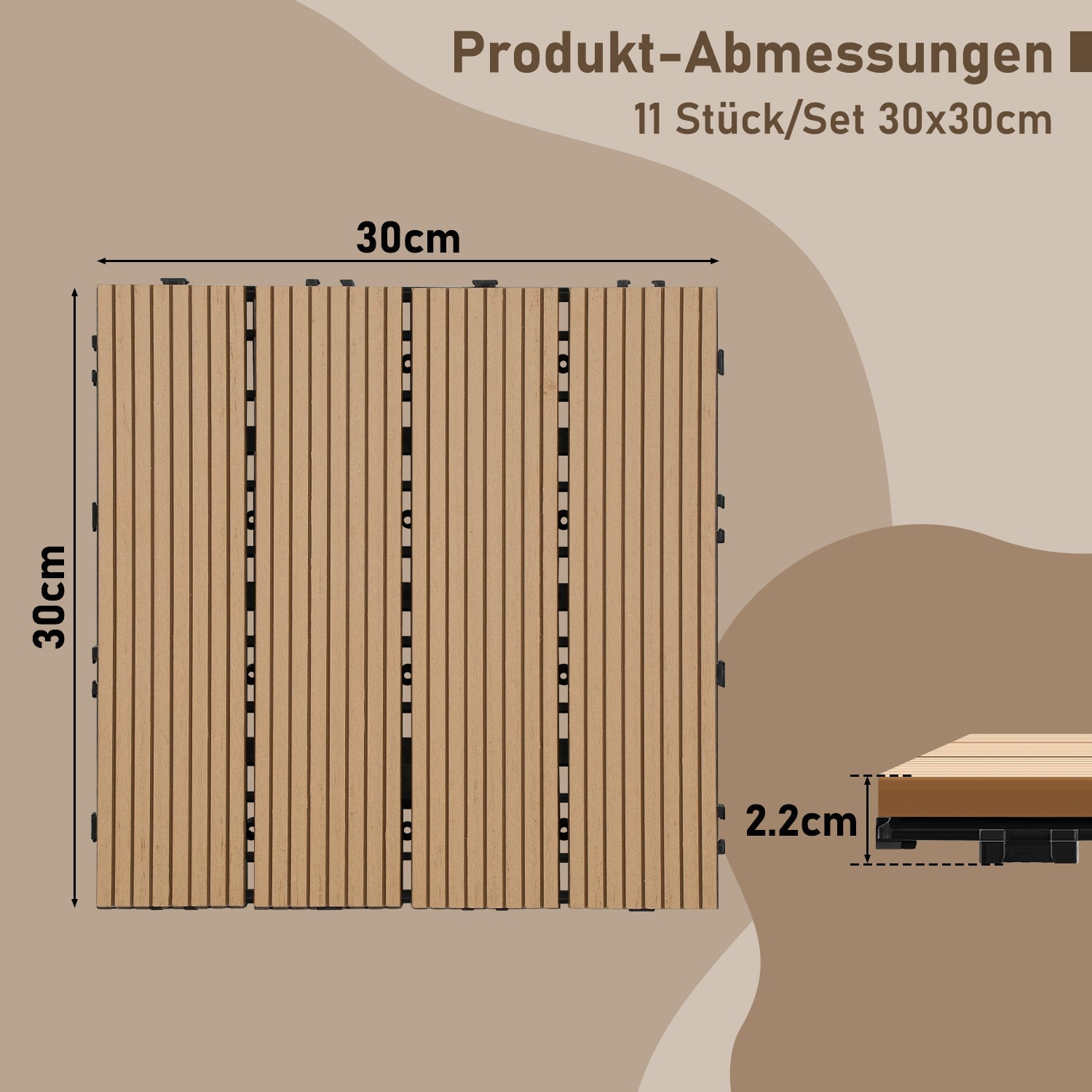 Jopassy WPC Terrassenfliesen 30x30 cm, Klickfliesen für Balkon, 1–5 m²