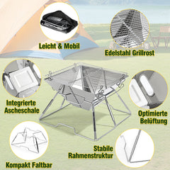 Jopassy Faltbarer Grill aus 304 Edelstahl mit höhenverstellbarem Grillrost und Tragetasche
