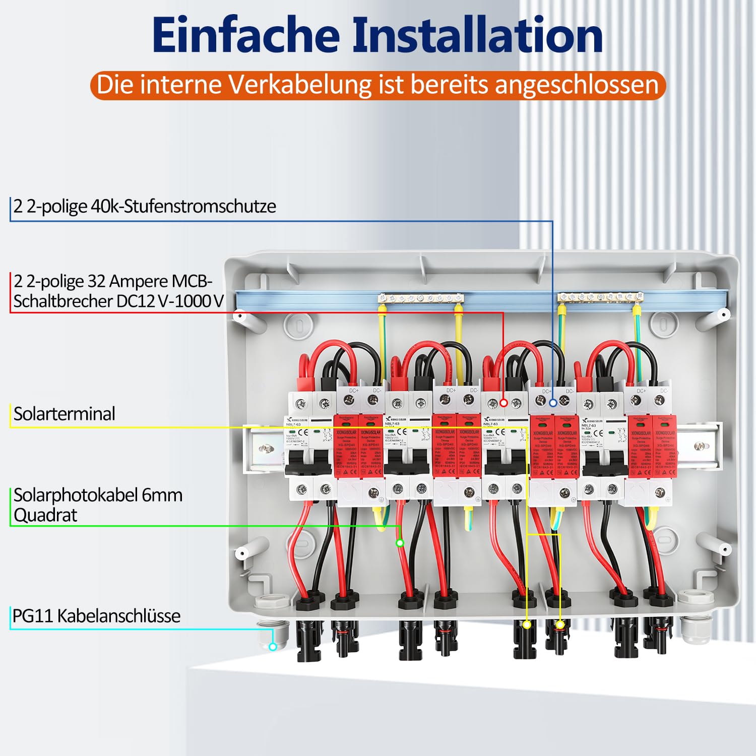 Jopassy PV Überspannungsschutz DC 1000V 32A für 1, 2 oder 4 Strings vorverdrahtet IP65
