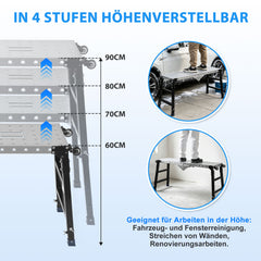 Jopassy Klappbare Arbeitsplattform 120 × 36 cm Höhenverstellbar 60–90 cm mit Rollen bis 500 kg