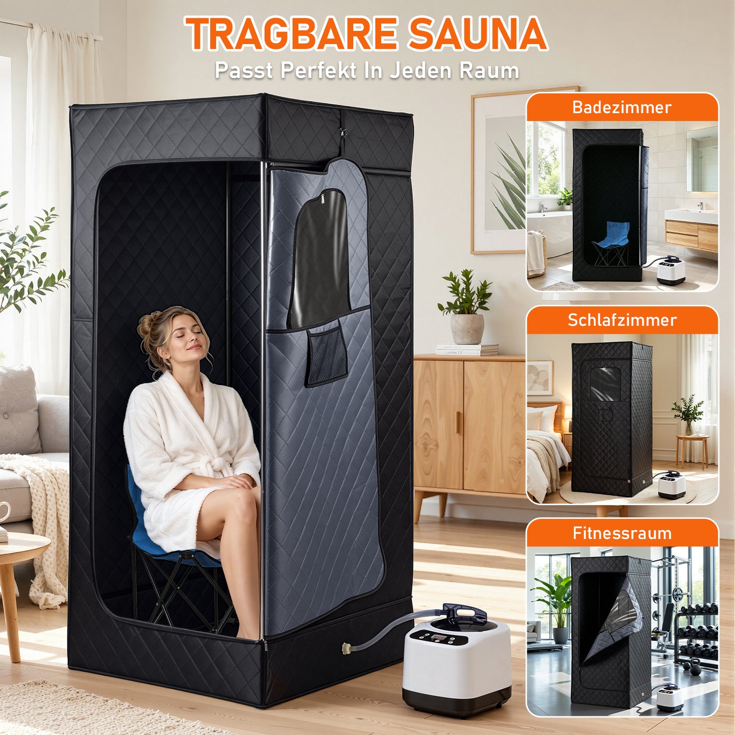 Jopassy Tragbare Dampfsauna 90 × 90 × 180 cm mit 9 Heizstufen und Fernbedienung