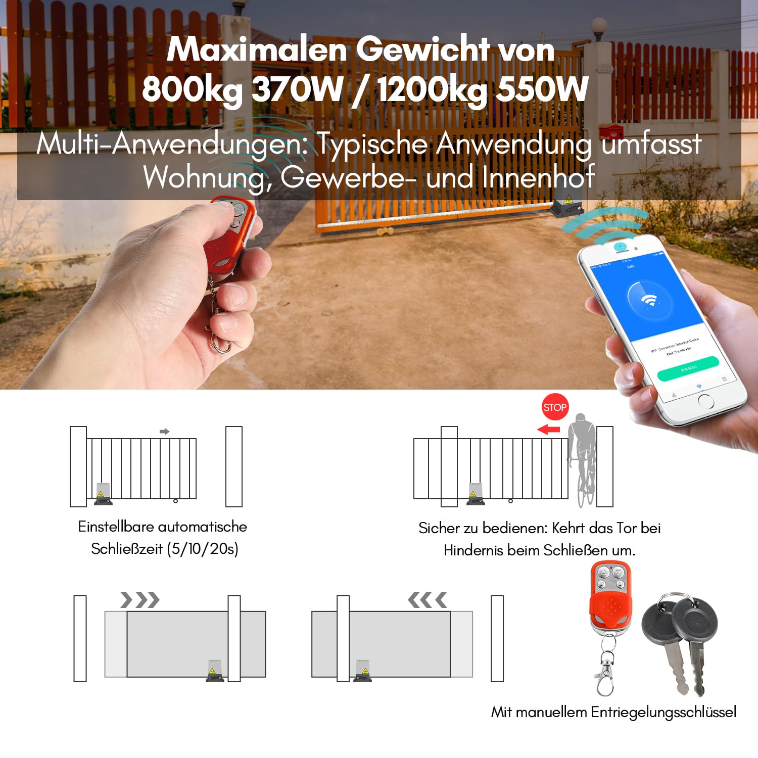 Jopassy Schiebetorantrieb 800 kg 370W mit Smart Steuerung