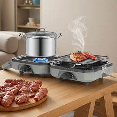 Jopassy Campingkocher 2 flammig mit Grillplatte und Gasschlauch