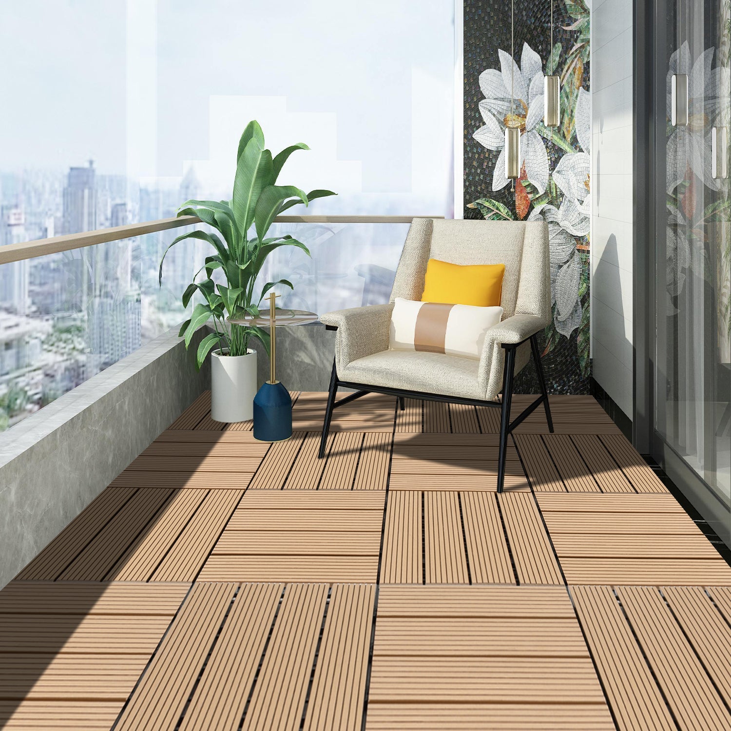 Jopassy WPC Terrassenfliesen 30x30 cm, Klickfliesen für Balkon, 1–5 m²