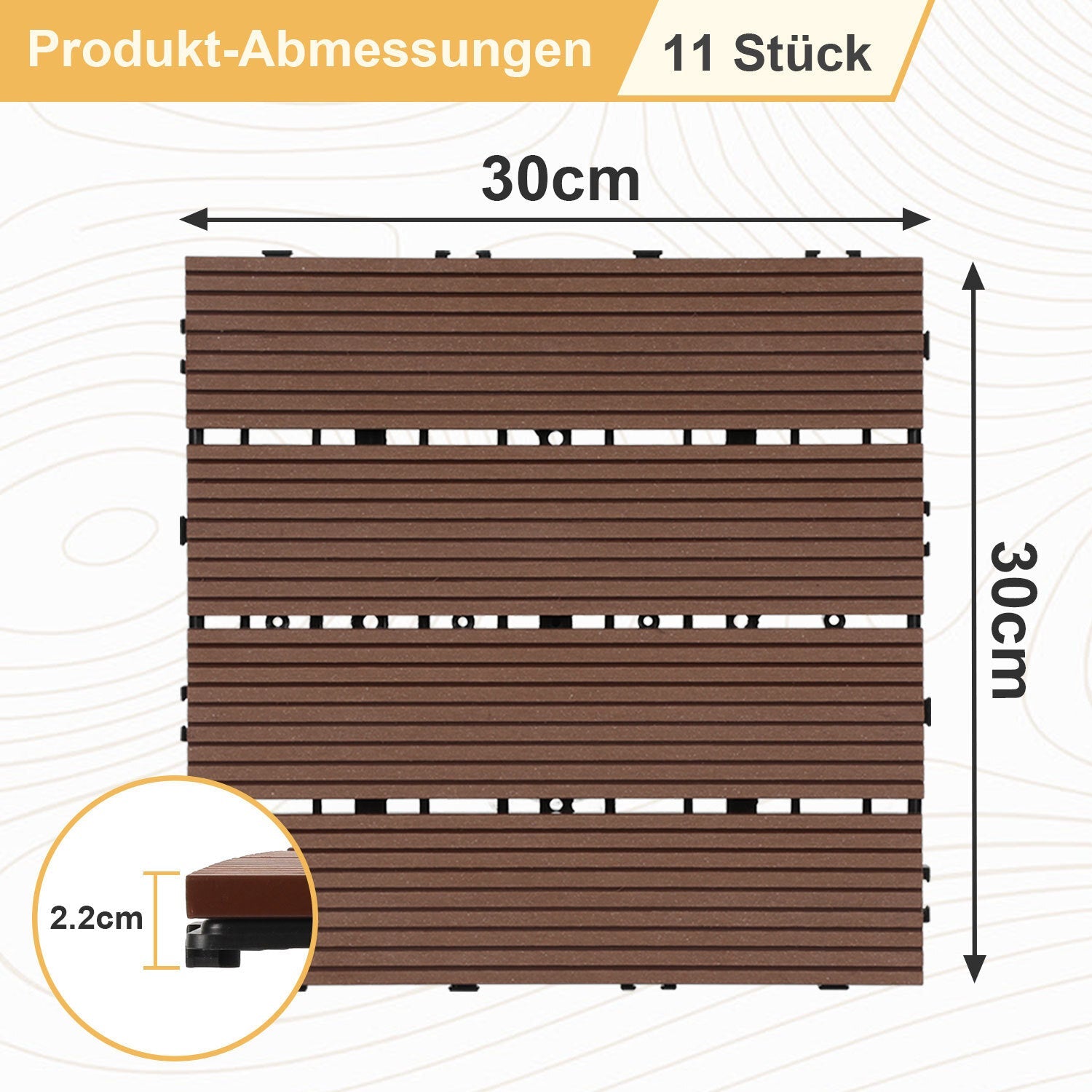 Jopassy WPC Terrassenfliesen 30x30 cm, Klickfliesen für Garten