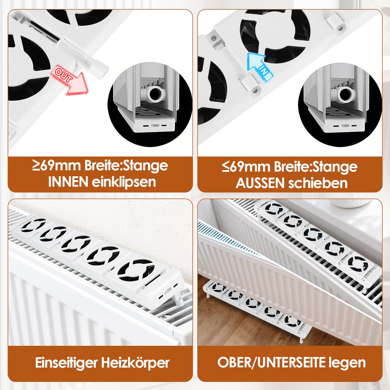 Jopassy Heizkörperventilator 3/5 Lüfter mit Temperatursensor 5 Stufen für Warmwasser Heizkörper