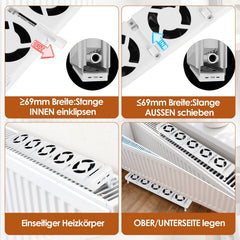 Jopassy Heizkörperventilator 3/5 Lüfter mit Temperatursensor 5 Stufen für Warmwasser Heizkörper
