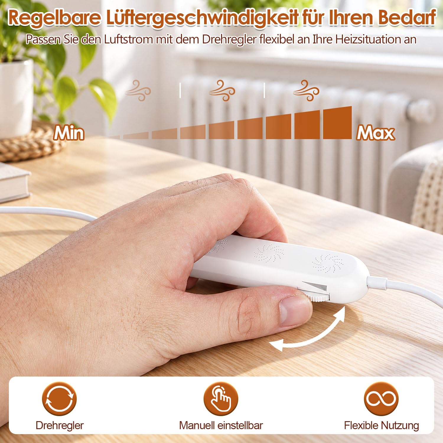 Jopassy Heizkörperventilator 3/5 Lüfter mit Temperatursensor 5 Stufen für Warmwasser Heizkörper