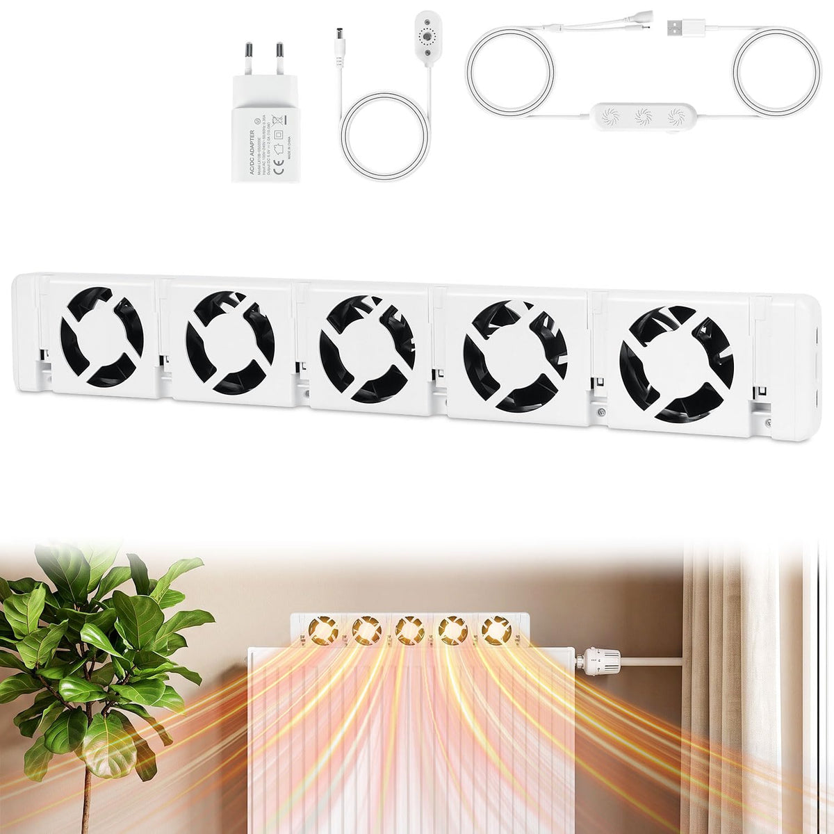 Jopassy Heizkörperventilator 3/5 Lüfter mit Temperatursensor 5 Stufen für Warmwasser Heizkörper