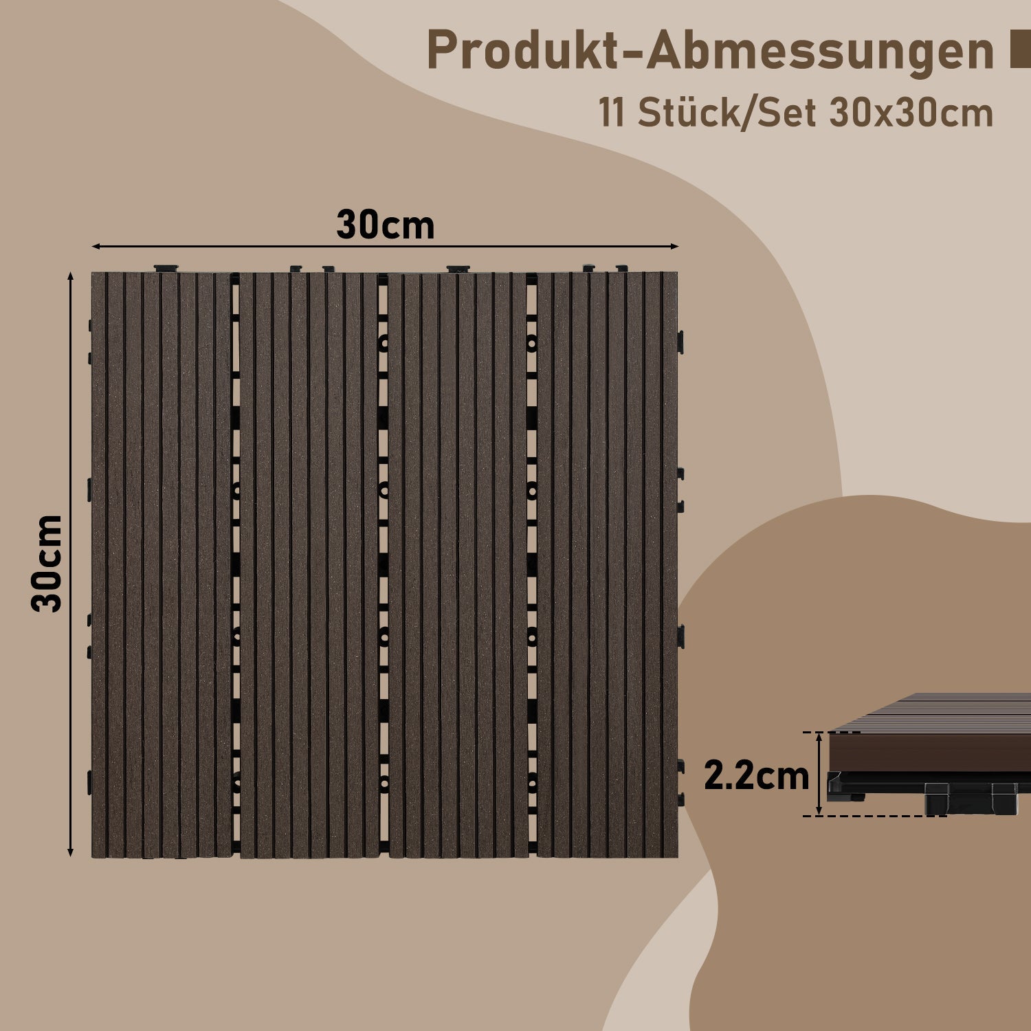 Jopassy WPC Terrassenfliesen 30x30 cm, Klickfliesen für Balkon, 1–5 m²