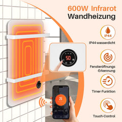 Jopassy Infrarotheizung 400/600W mit Thermostat Tuya App Fernbedienung und Handtuchhalter