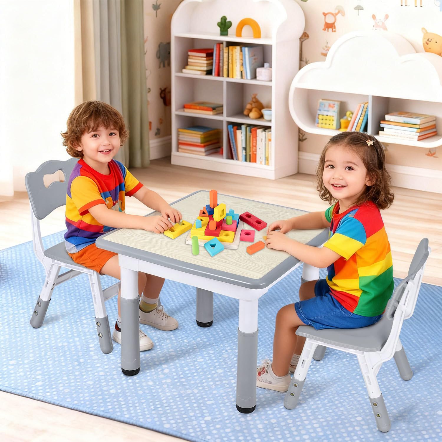 Jopassy Kindertisch 60/80/120 cm 7-fach höhenverstellbar als Mal- und Schreibtisch
