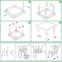 Jopassy Kindertisch 60/80/120 cm 7-fach höhenverstellbar als Mal- und Schreibtisch