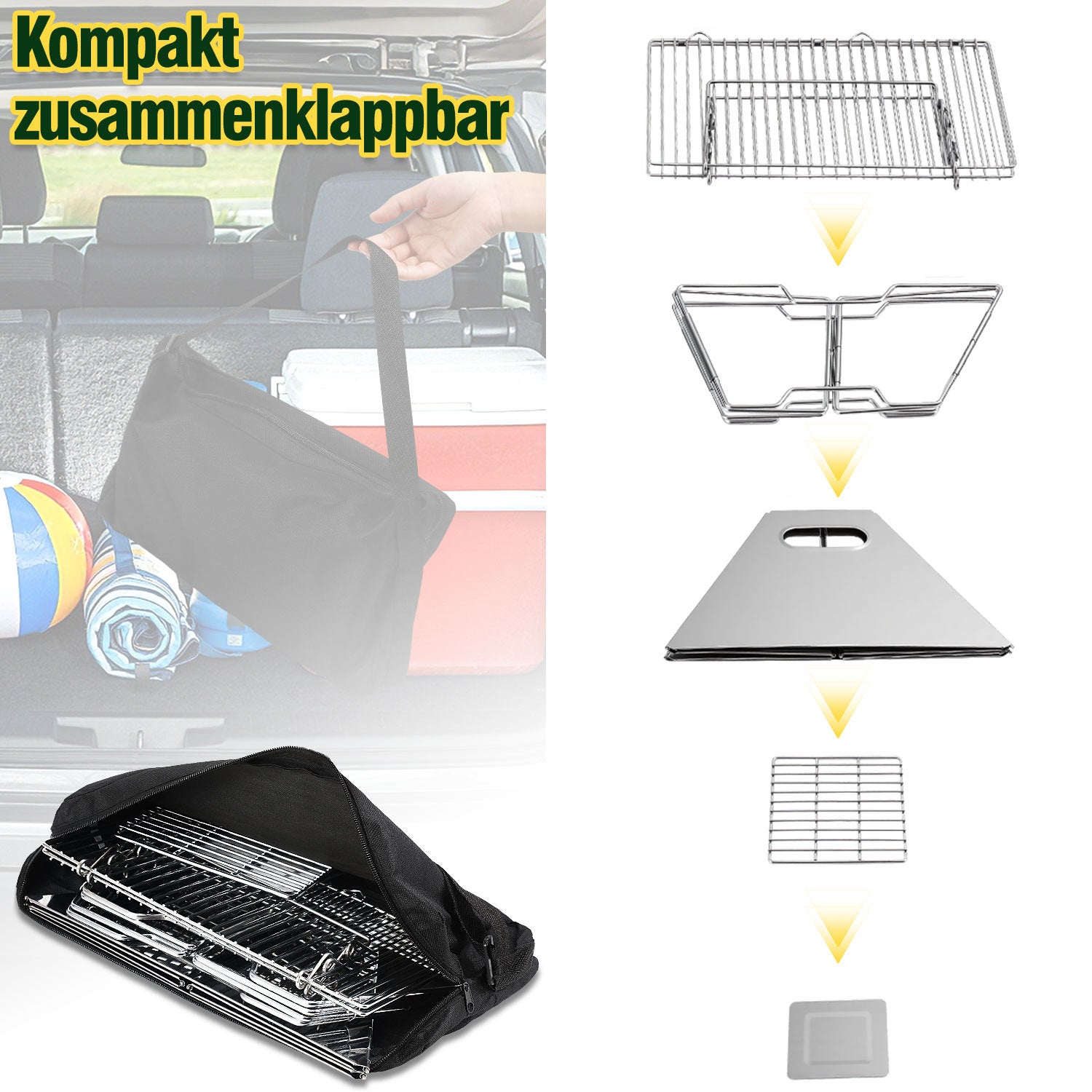 Jopassy Faltbarer Grill aus 304 Edelstahl mit höhenverstellbarem Grillrost und Tragetasche
