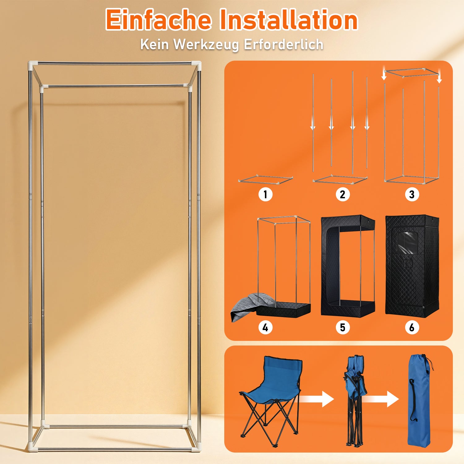 Jopassy Tragbare Dampfsauna 90 × 90 × 180 cm mit 9 Heizstufen und Fernbedienung