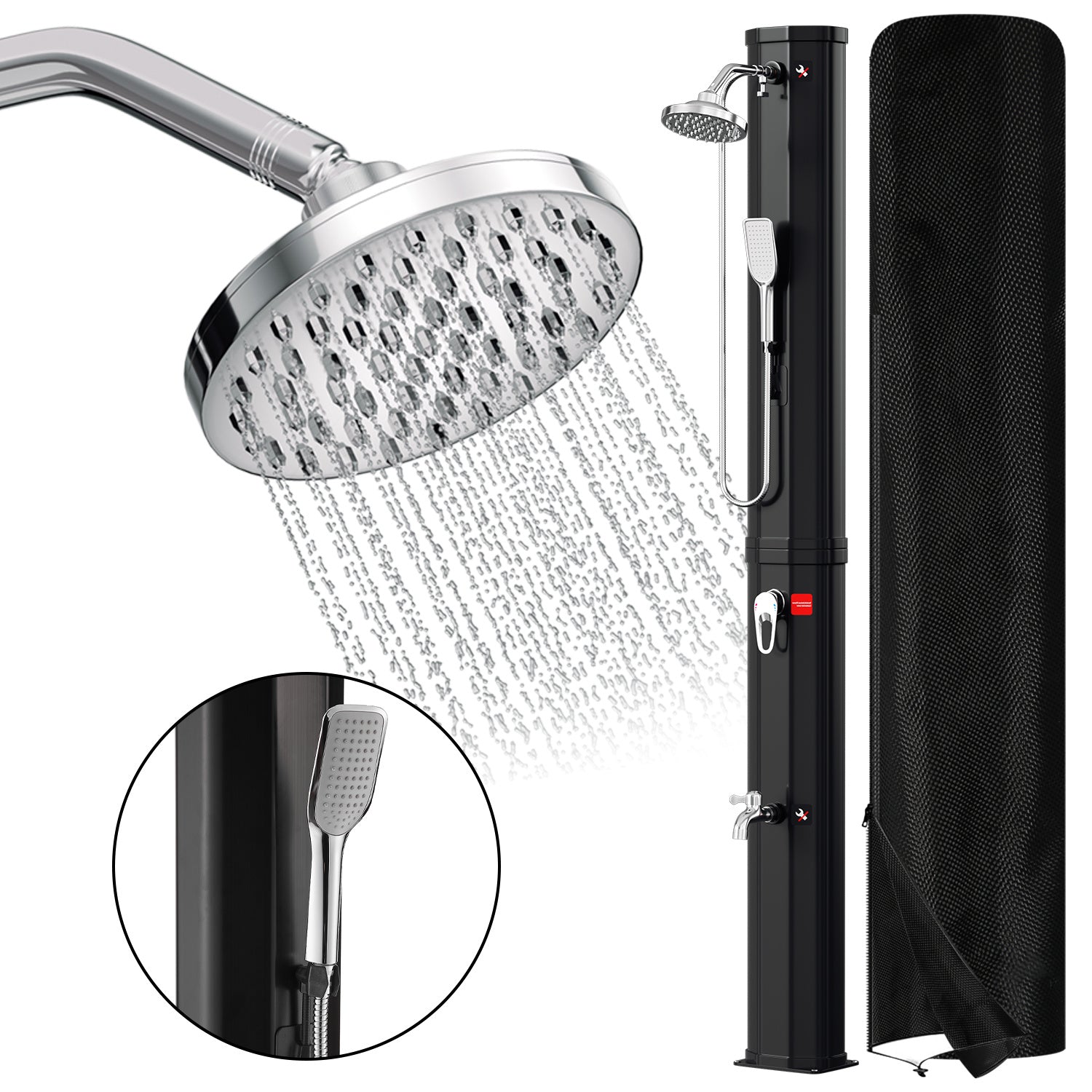 Jopassy Solardusche 20–60L mit Schutzhaube Regenduschkopf und Handbrause