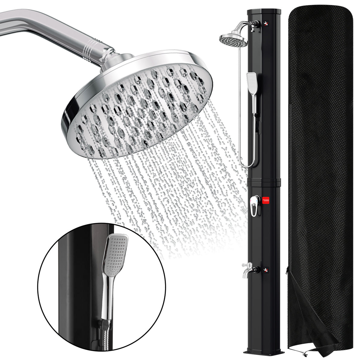 Jopassy Solardusche 20–60L mit Schutzhaube Regenduschkopf und Handbrause