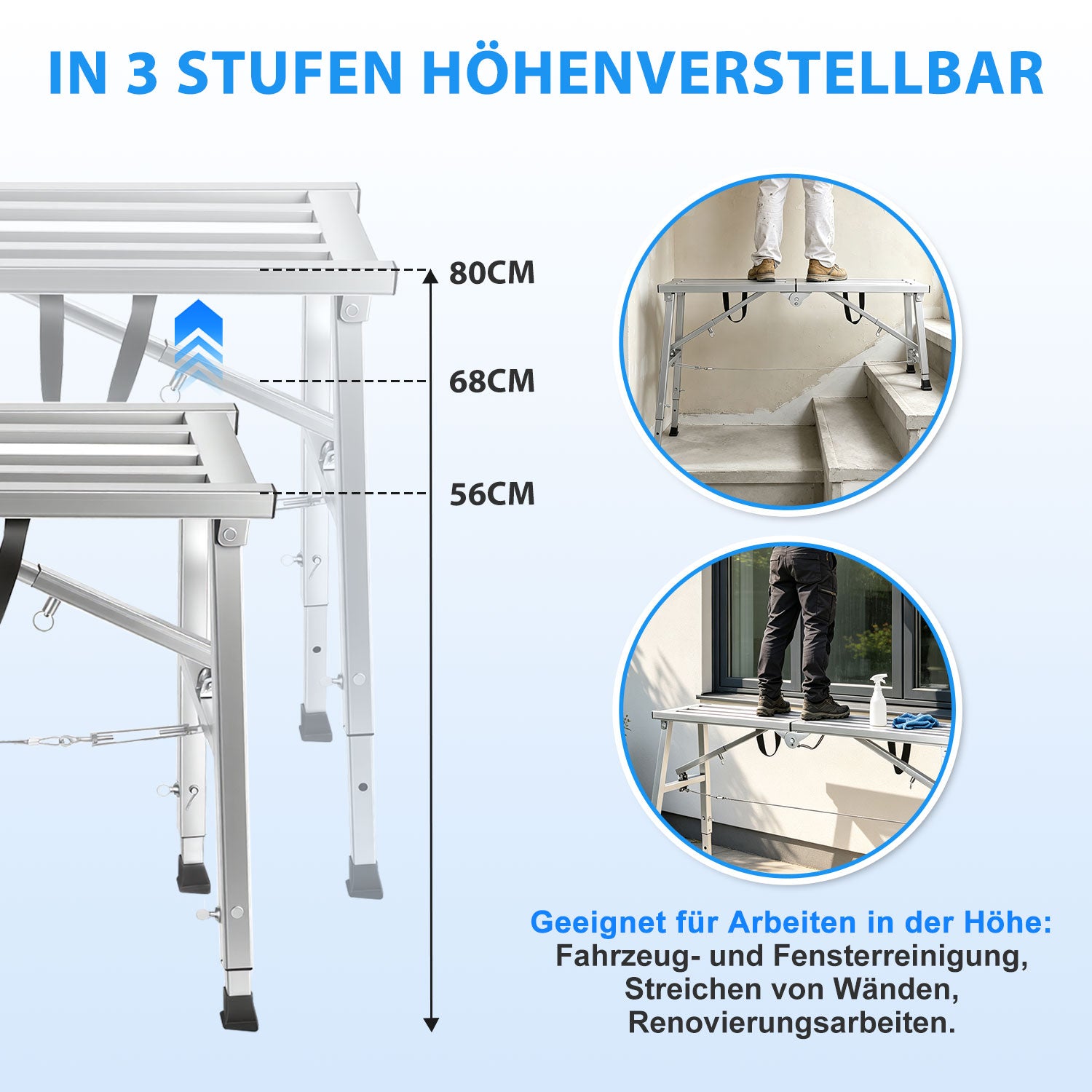 Jopassy Arbeitsplattform 120 × 29 cm Klappbar 3-fach Höhenverstellbar 56–80 cm bis 150 kg