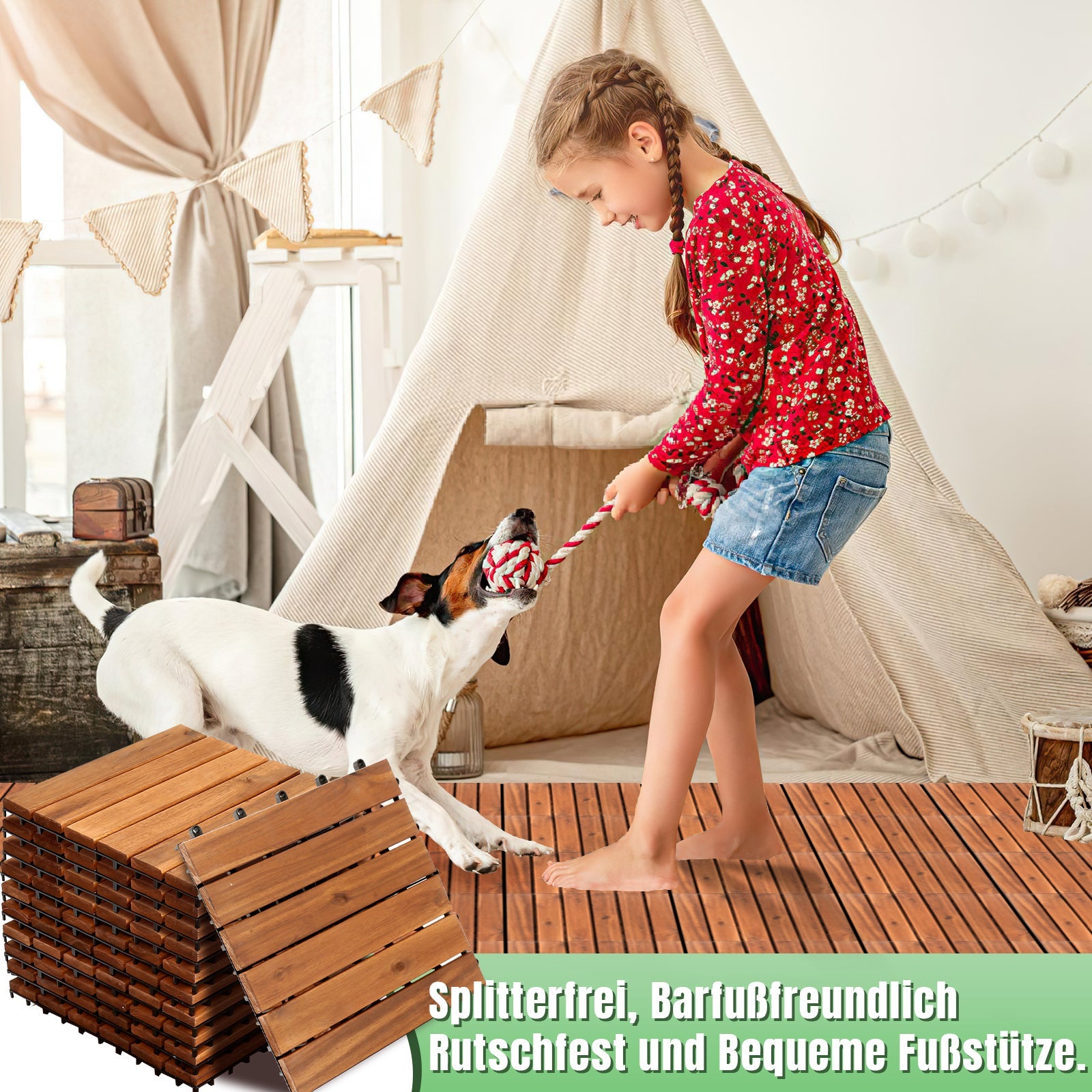 Jopassy Holzfliesen 30x30 cm, Terrassenfliesen für Balkon, 1–5 m²