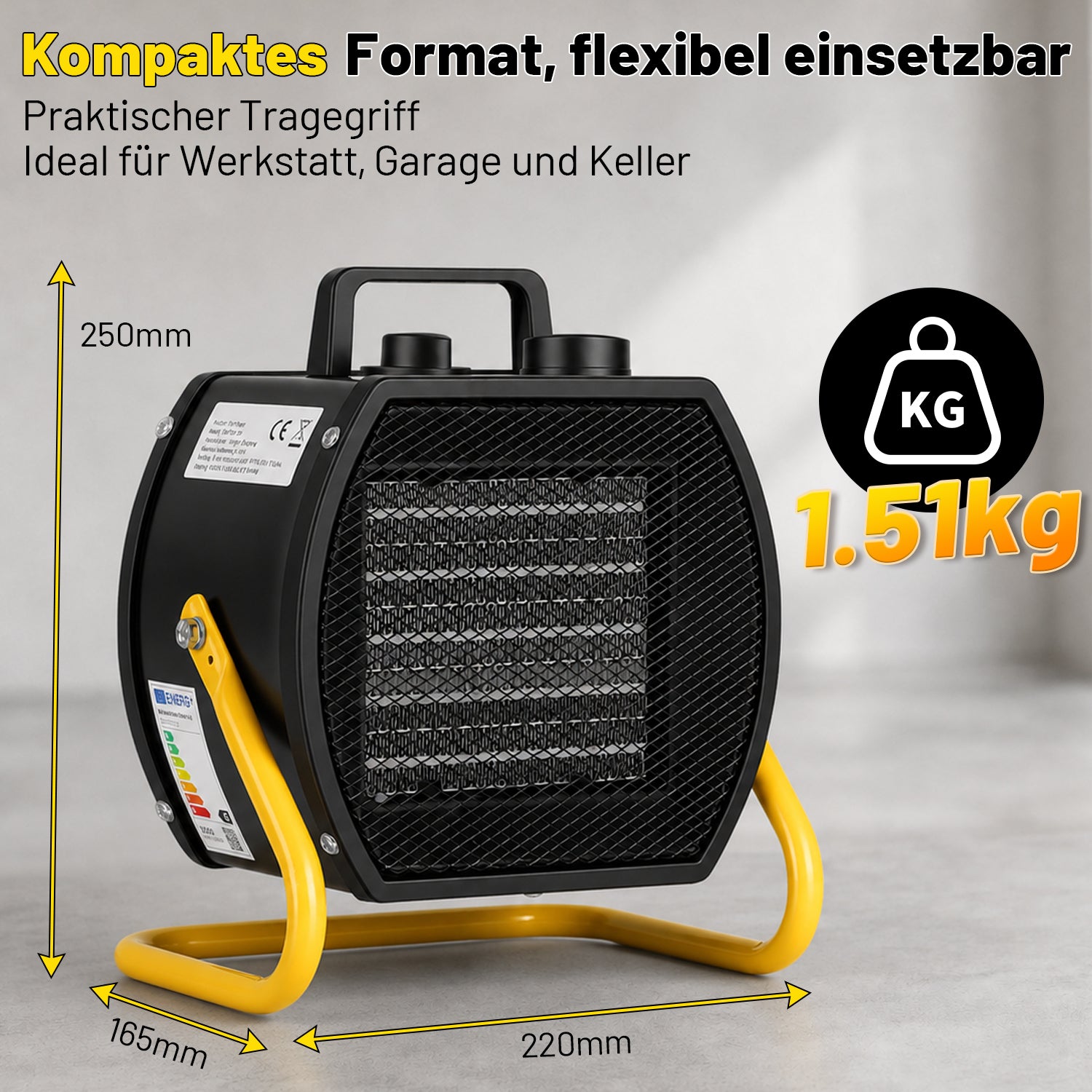 Jopassy Heizlüfter 2000/3000W PTC mit Thermostat für Werkstatt und Garage