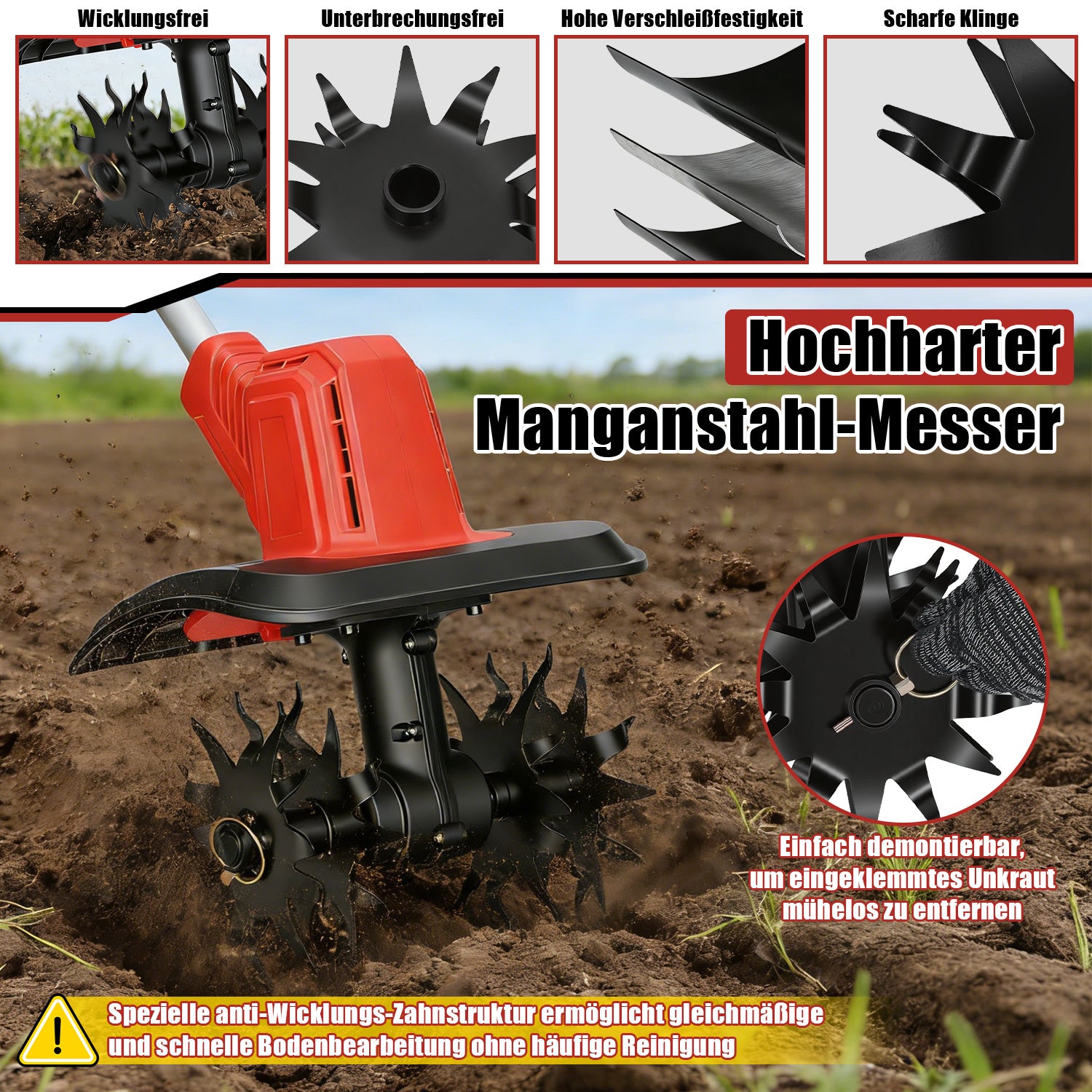 Jopassy Akku Motorhacke 400 W für kleine Gartenflächen
