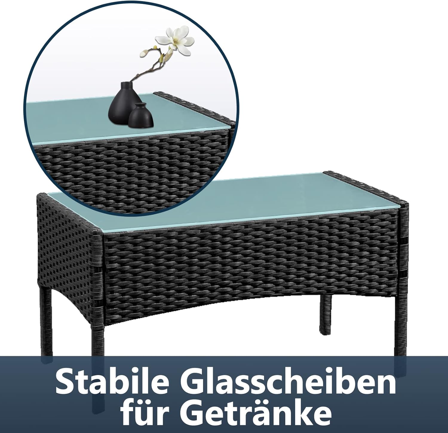 Jopassy Polyrattan Balkonmöbel Set mit Sitzkissen, Lounge-Set für Balkon & Terrasse