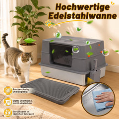 Jopassy Edelstahl Katzentoilette XXXL 71 × 51 × 43 cm mit hohem Rand