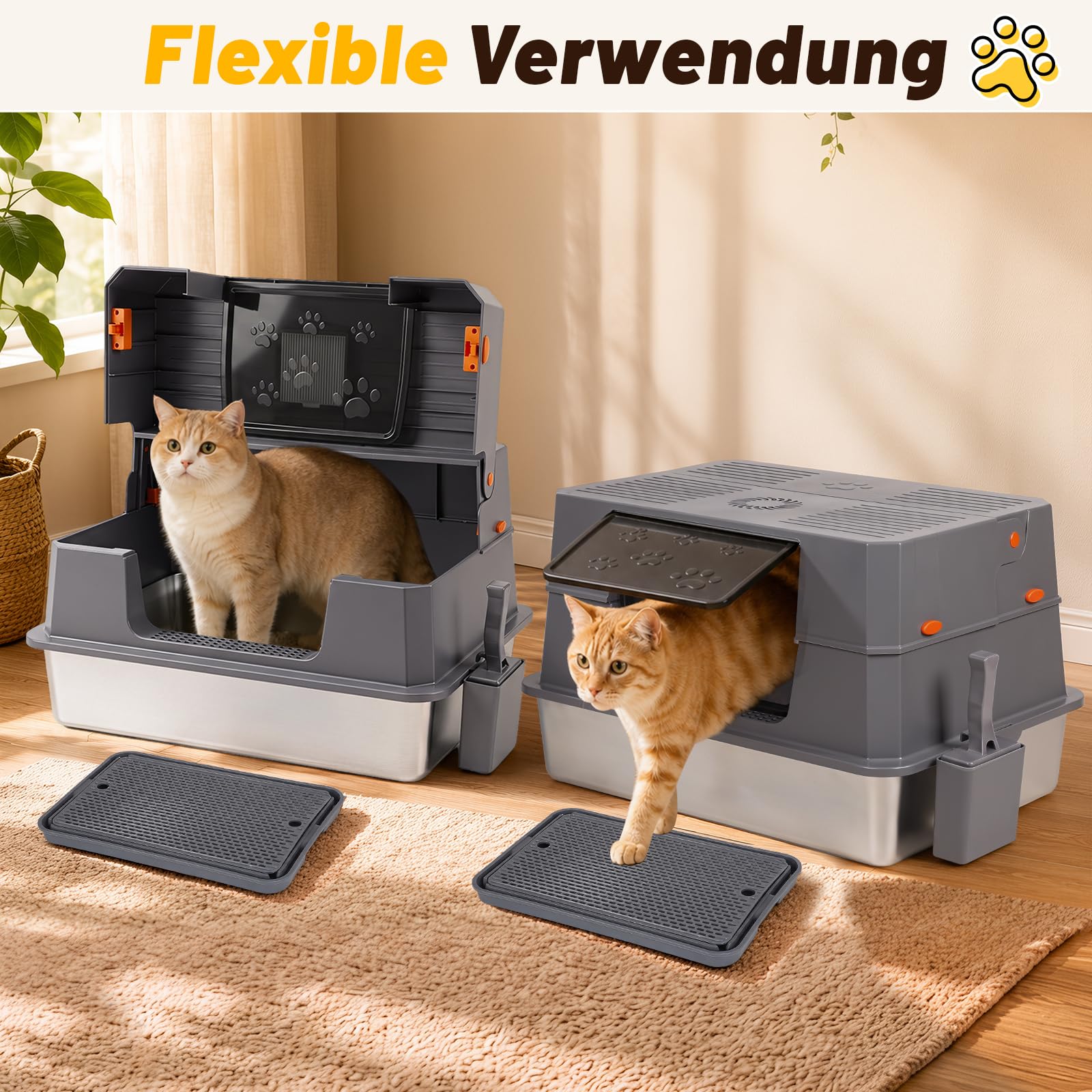 Jopassy Edelstahl Katzentoilette XXXL 71 × 51 × 43 cm mit hohem Rand