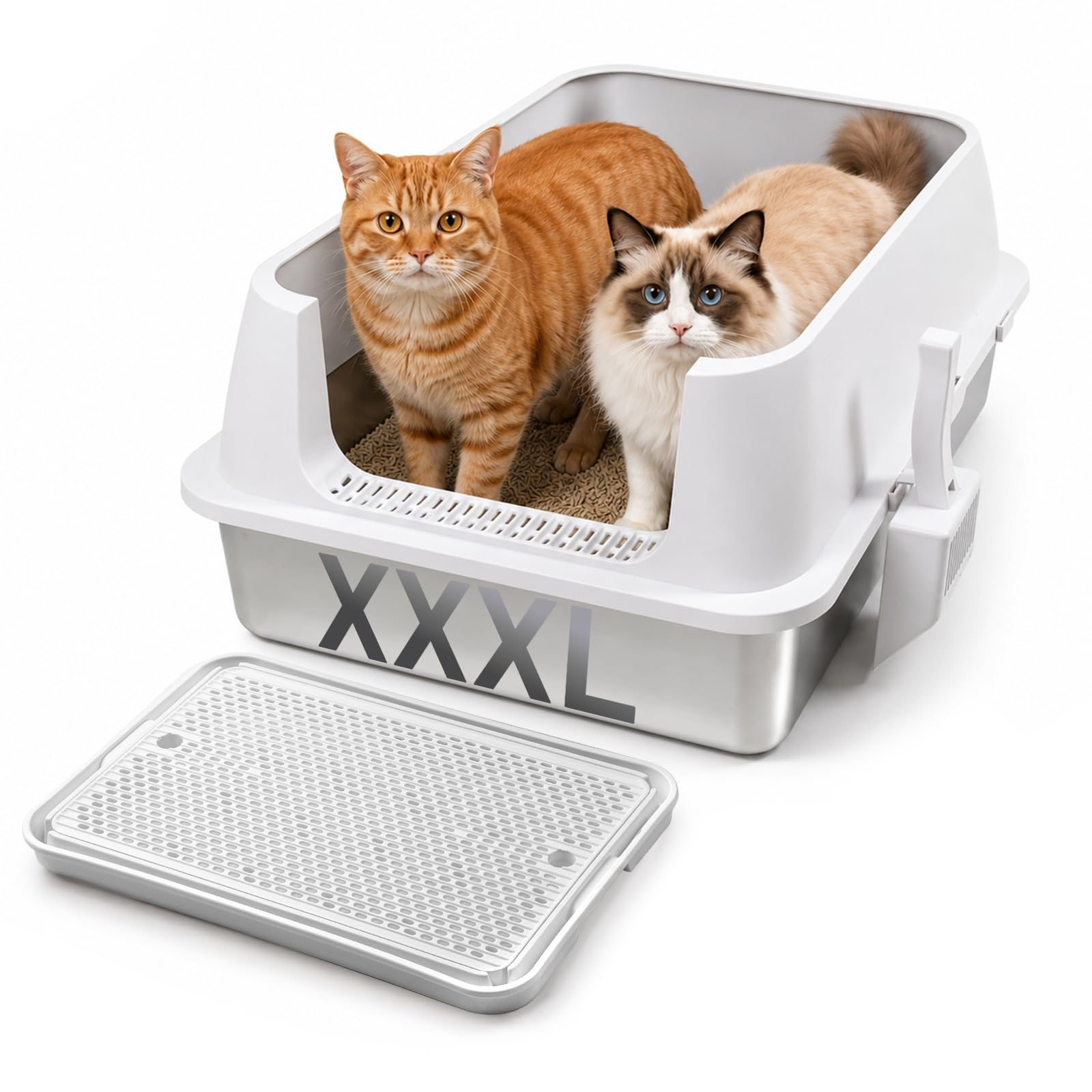 Jopassy Offenes Edelstahl Katzenklo XXXL 71 × 51 × 30 cm mit hohem Rand