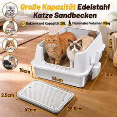 Jopassy Offenes Edelstahl Katzenklo XXXL 71 × 51 × 30 cm mit hohem Rand