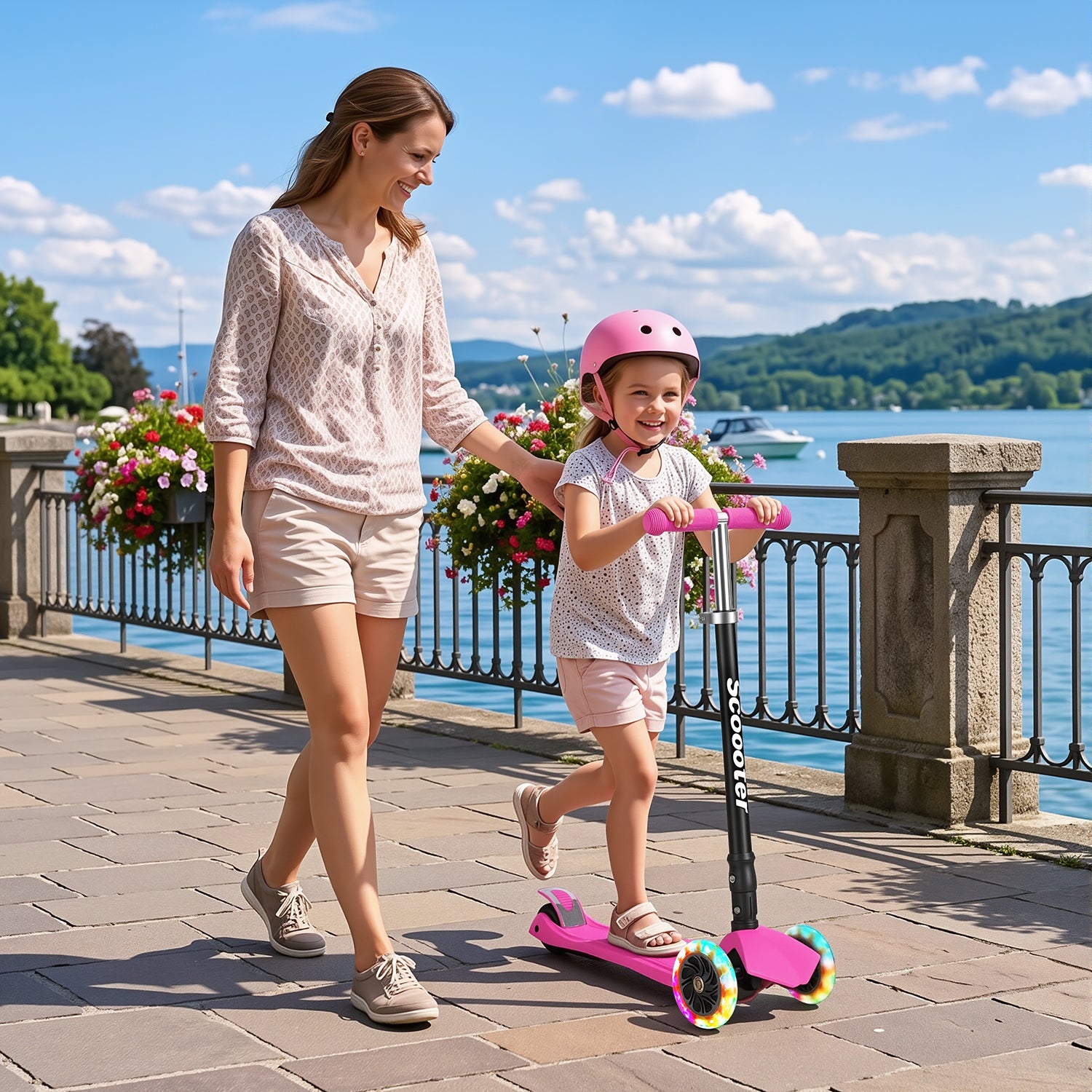 Jopassy Kinderroller mit LED Rädern klappbar 65-82 cm höhenverstellbar