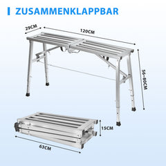 Jopassy Arbeitsplattform 120 × 29 cm Klappbar 3-fach Höhenverstellbar 56–80 cm bis 150 kg