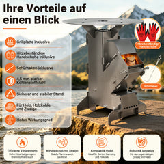 Jopassy Raketenofen 34x57 cm mit Grillplatte Outdoor BBQ