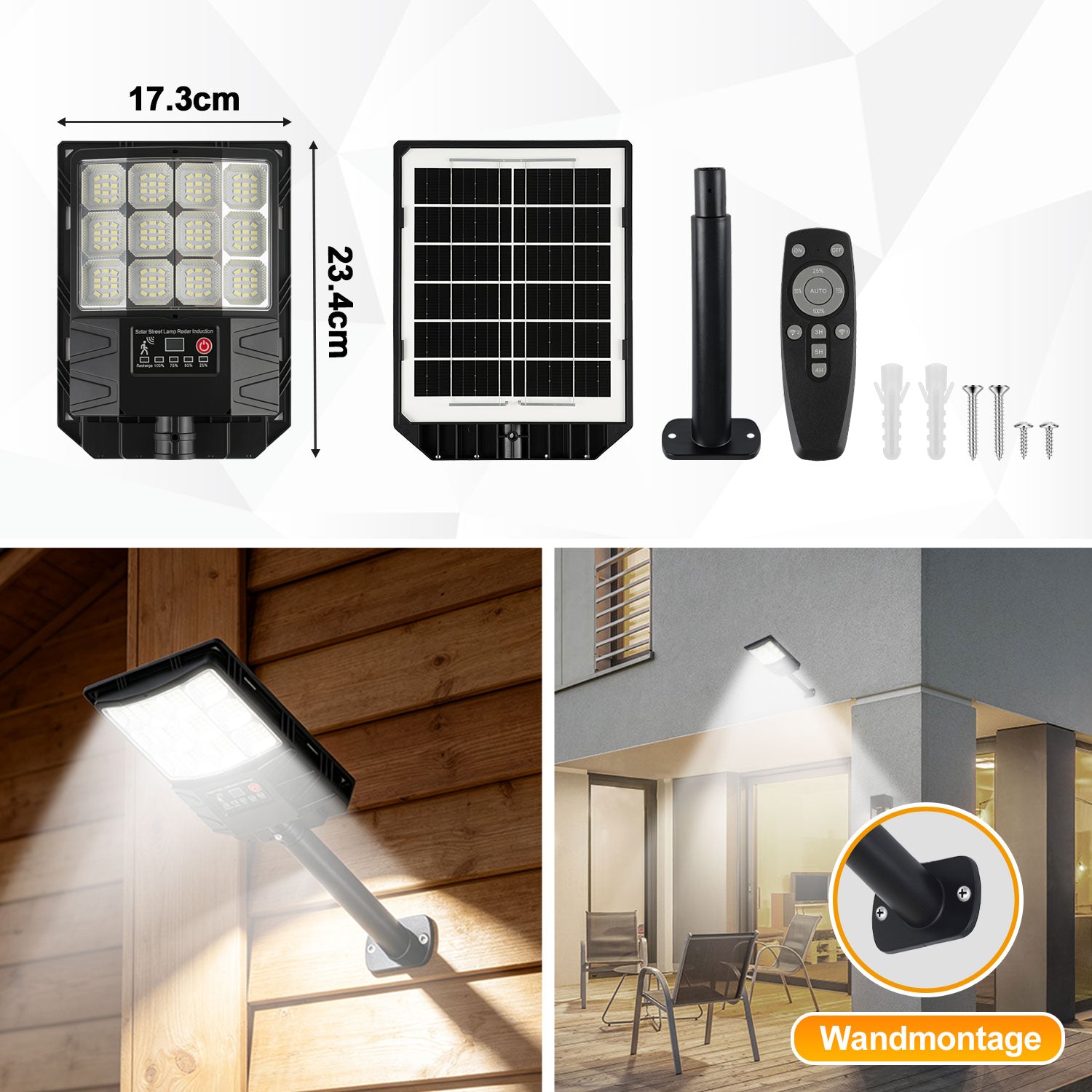 Jopassy Solar Straßenleuchte 200–1000W mit Bewegungsmelder Fernbedienung und Akkuanzeige IP65