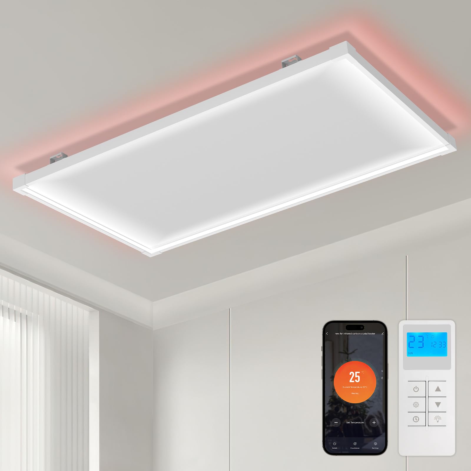 Jopassy Infrarot Deckenheizung 360/770W mit Thermostat WLAN und LED Licht