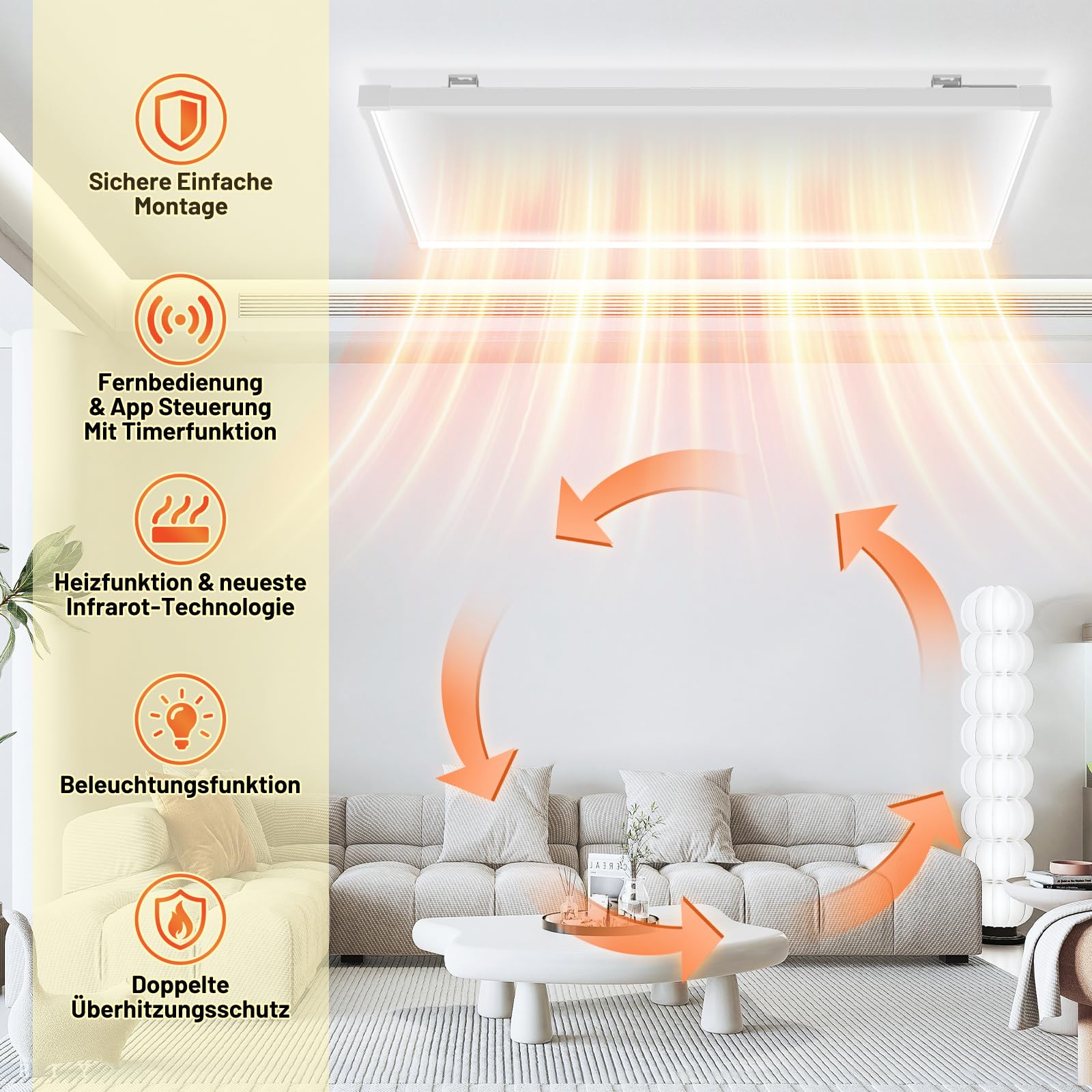 Jopassy Infrarot Deckenheizung 360/770W mit Thermostat WLAN und LED Licht