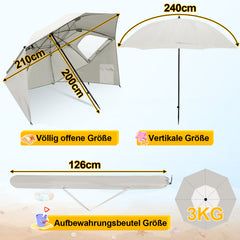 Jopassy Strandmuschel Ø210×220 cm, Sonnenschirm UV50+, 2-in-1 Alu Strandschirm mit Windschutz, faltbar & leicht